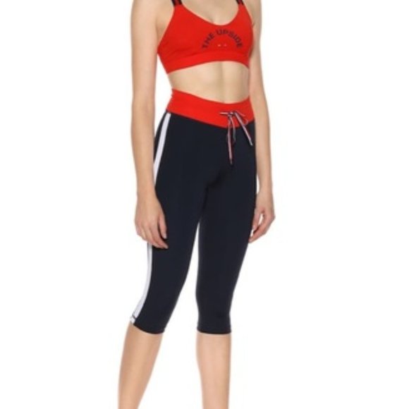 The Upside | Cropped Leggings Capris 3/4 US 4 AU XS Blue Red White Drawstring - Picture 1 of 6